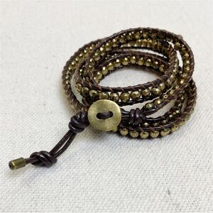 Hammered brass color bead wrap bracelet